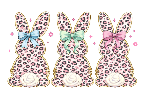 Pink Leopard Easter Bunnies with Bows – Ready to Press DTF Transfer