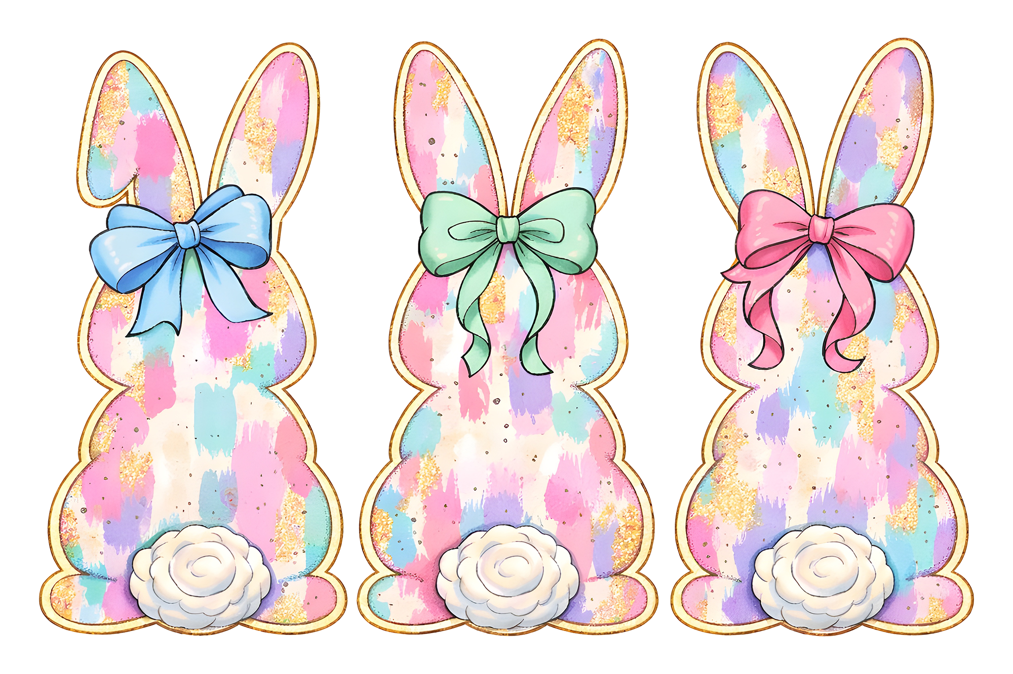 Pastel Brushstroke Easter Bunnies – Ready to Press DTF Transfer