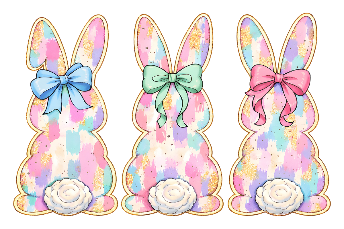 Pastel Brushstroke Easter Bunnies – Ready to Press DTF Transfer