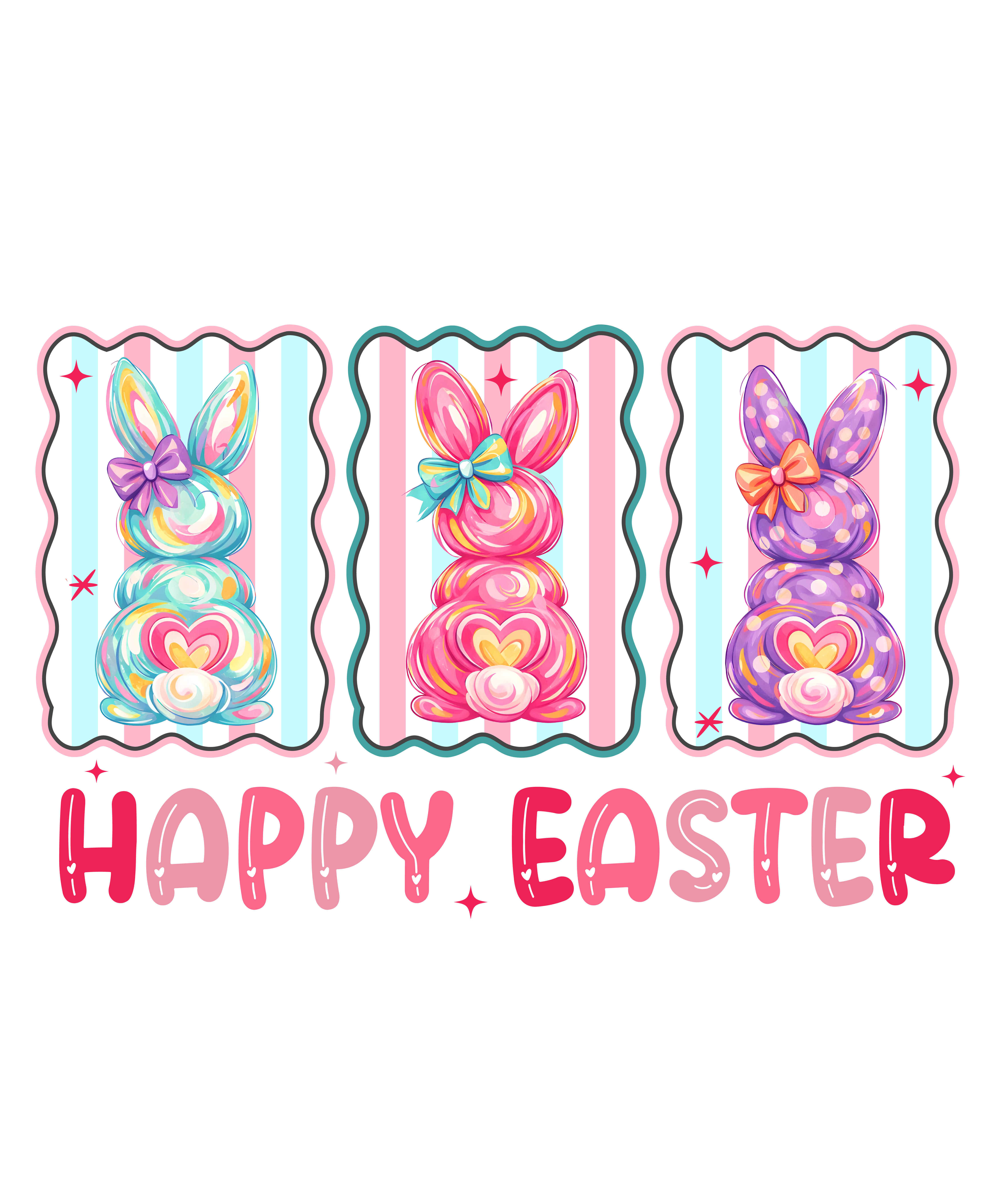 Pastel Bunny Panel Trio Happy Easter – Easter Ready to Press DTF Transfer