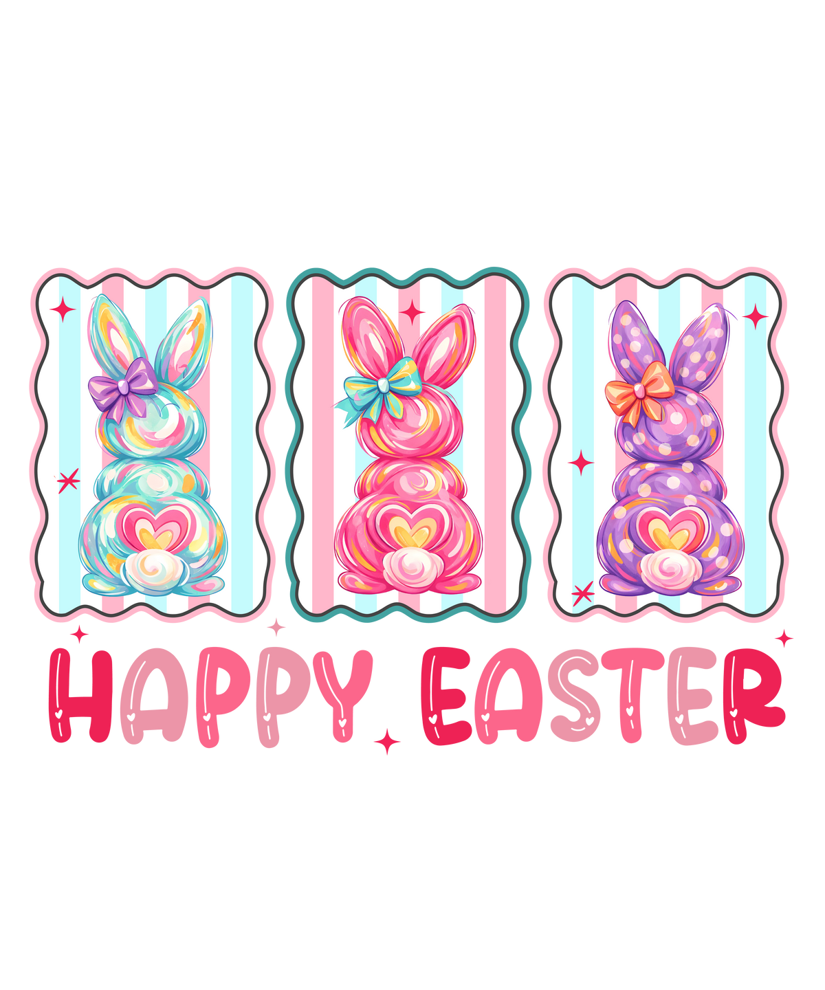 Pastel Bunny Panel Trio Happy Easter – Easter Ready to Press DTF Transfer