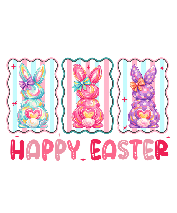 Pastel Bunny Panel Trio Happy Easter – Easter Ready to Press DTF Transfer