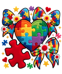 Autism Puzzle Heart with Bows Chenille Style – Health Awareness Ready to Press DTF Transfer