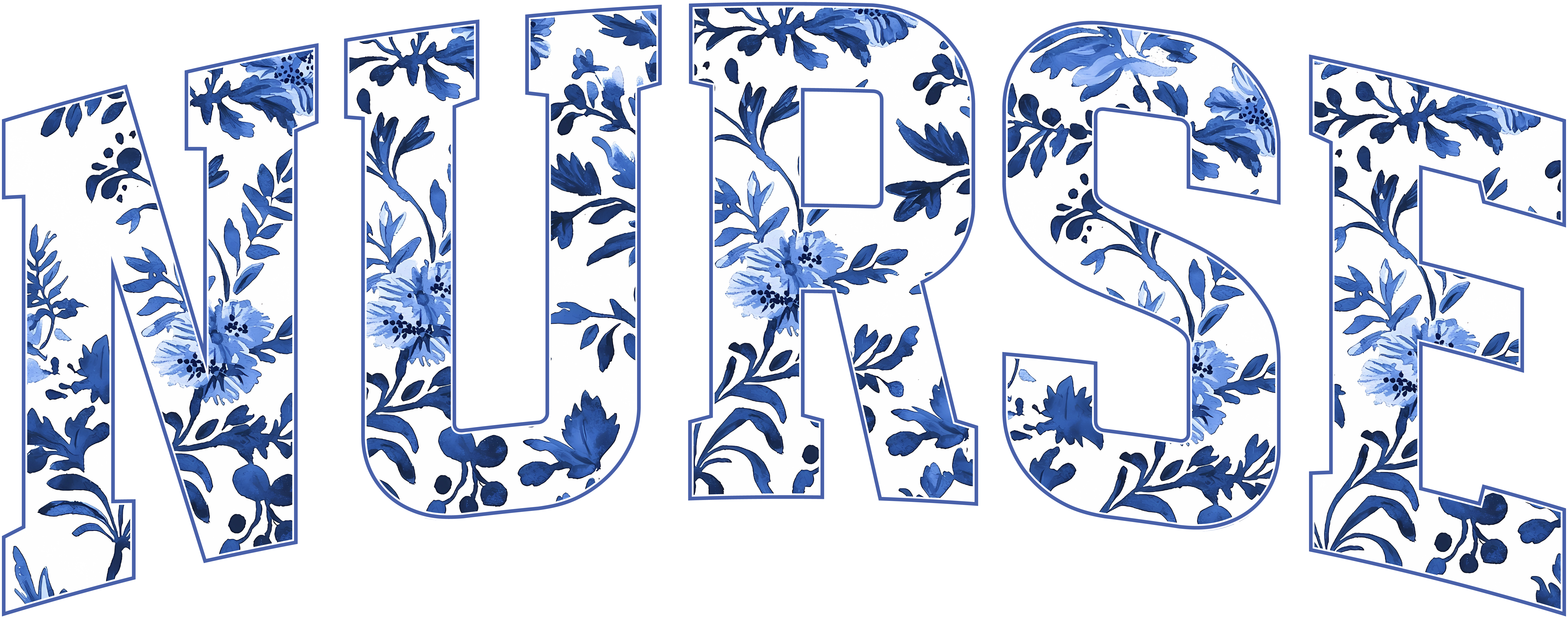 Nurse Blue Floral Varsity Typography – Nurse Ready to Press DTF Transfer