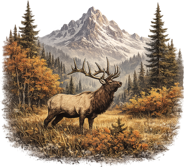 Majestic Elk Mountain Landscape – Animals Ready to Press DTF Transfer