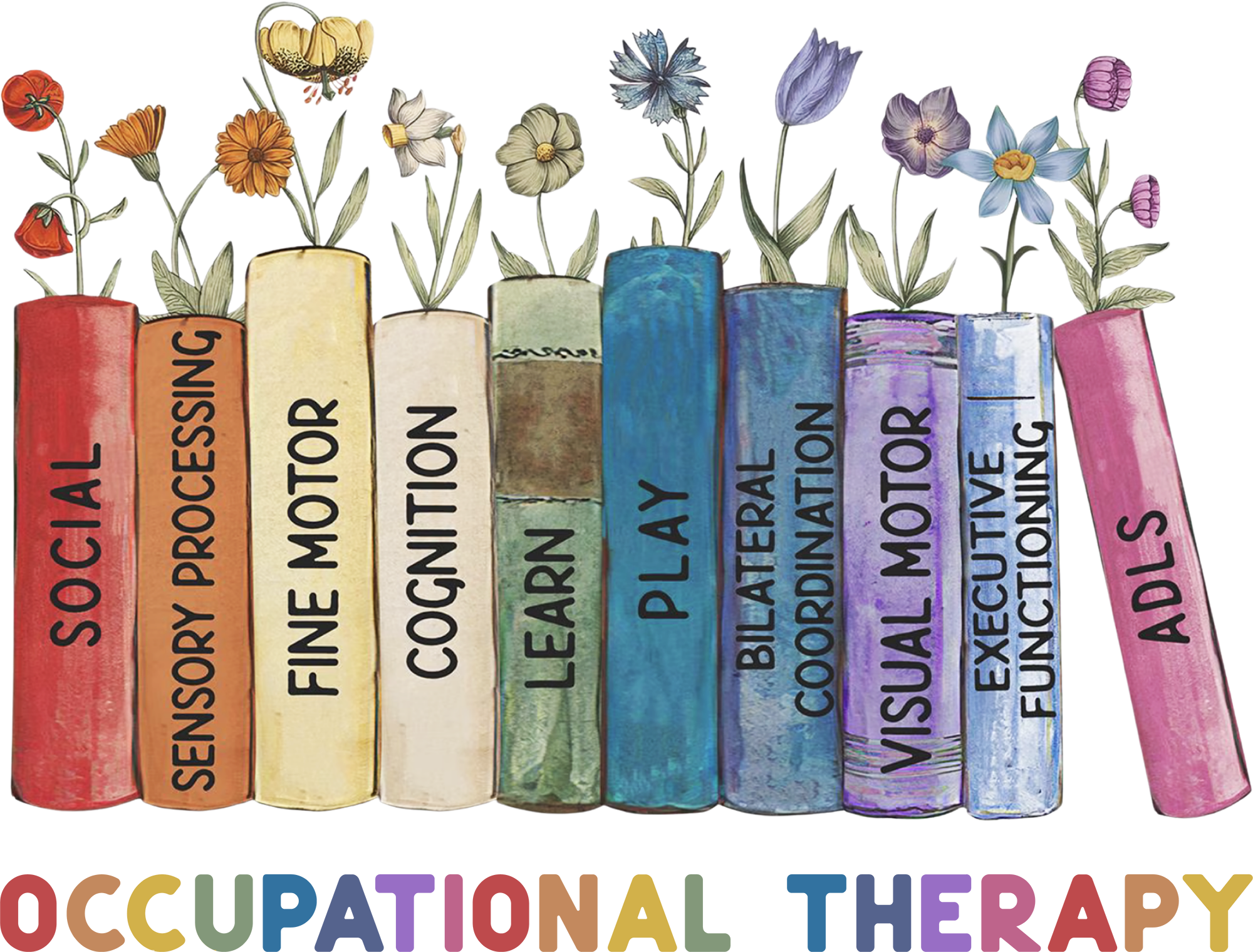 Occupational Therapy Floral Books - Career Ready to Press DTF Transfers