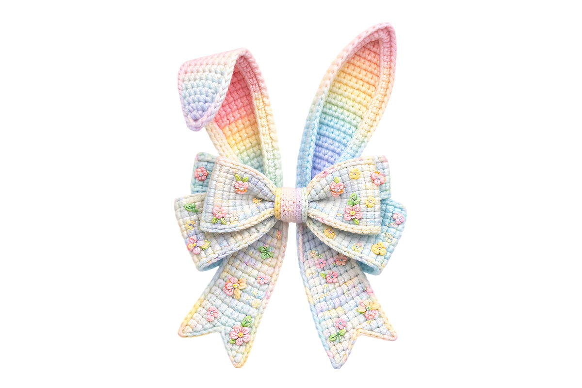 Pastel Rainbow Bunny Ears Bow - Easter Ready to Press DTF Transfer