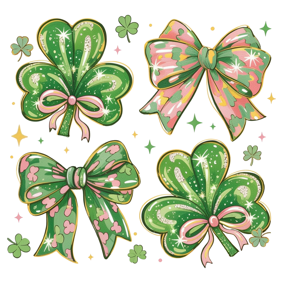 Lucky Clover and Bow Set - St Patricks Day Ready to Press DTF Transfer
