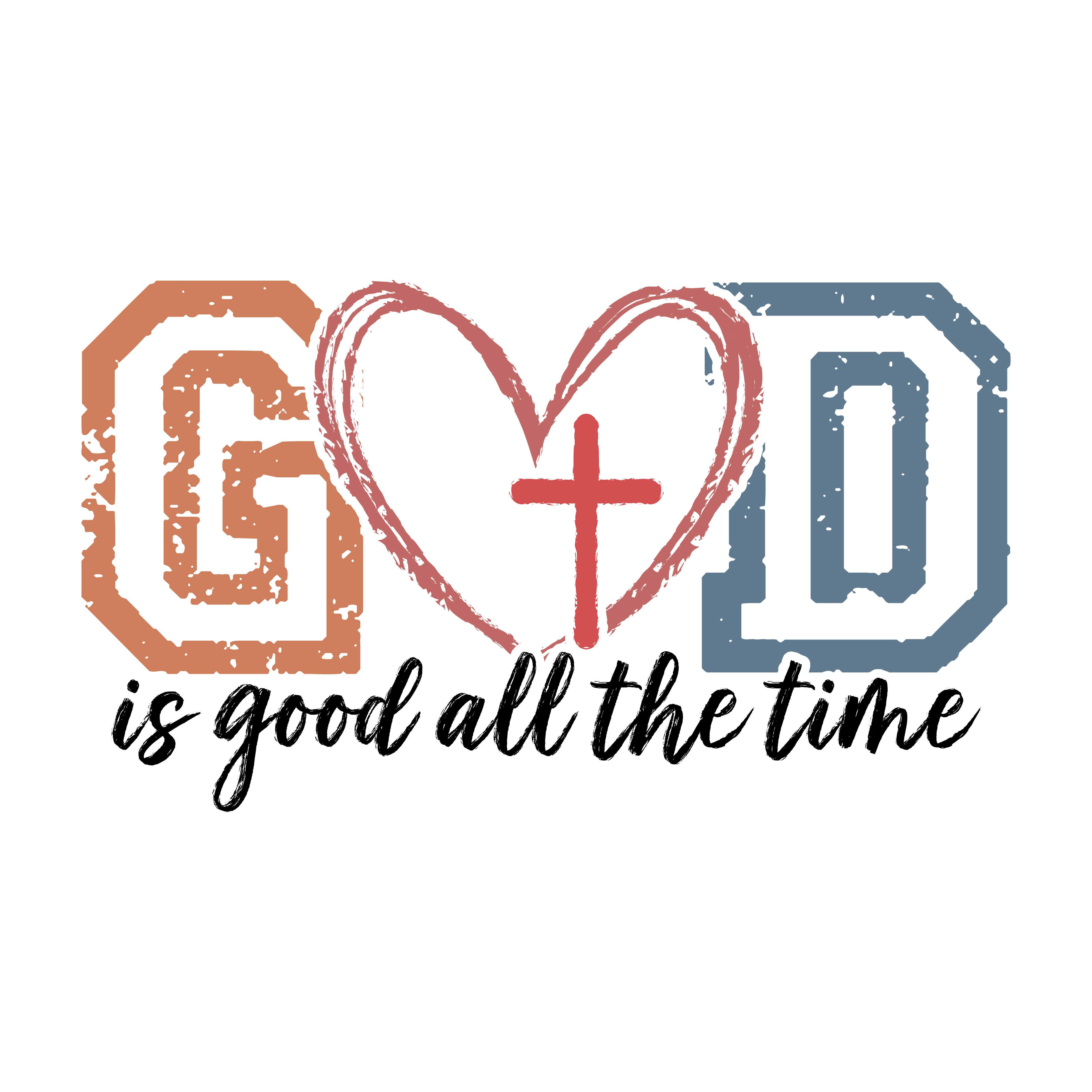 God Heart Cross Retro Design - Religious Ready to Press DTF Transfer