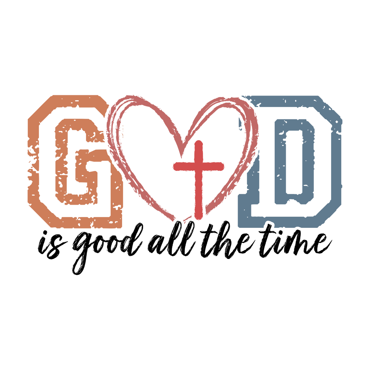 God Heart Cross Retro Design - Religious Ready to Press DTF Transfer