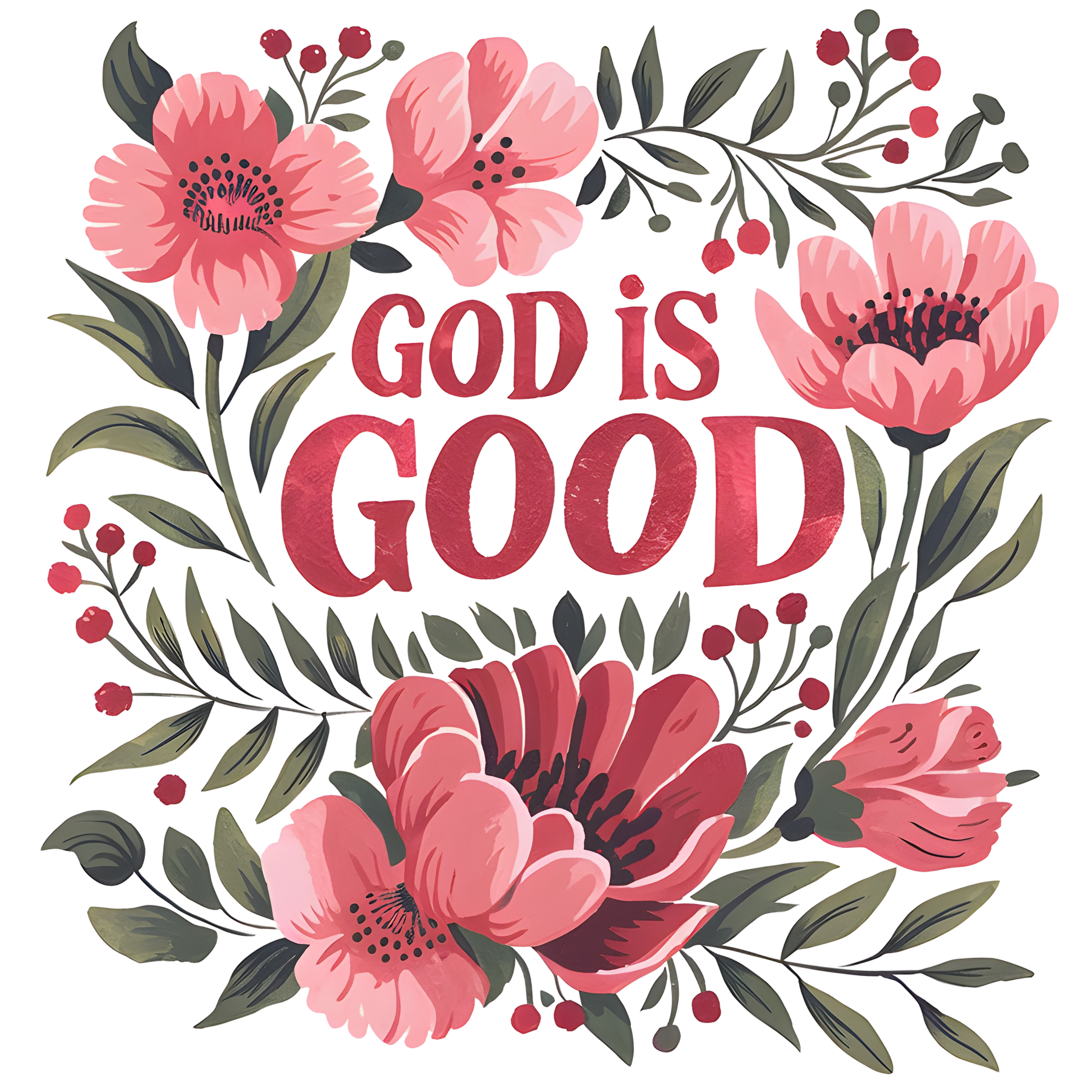 God Is Good Floral Wreath - Religious Ready to Press DTF Transfer