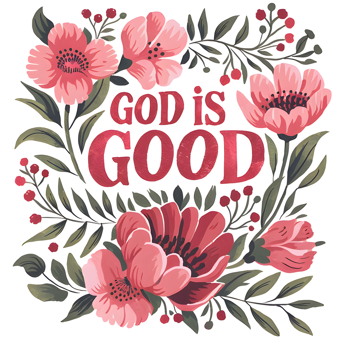 God Is Good Floral Wreath - Religious Ready to Press DTF Transfer