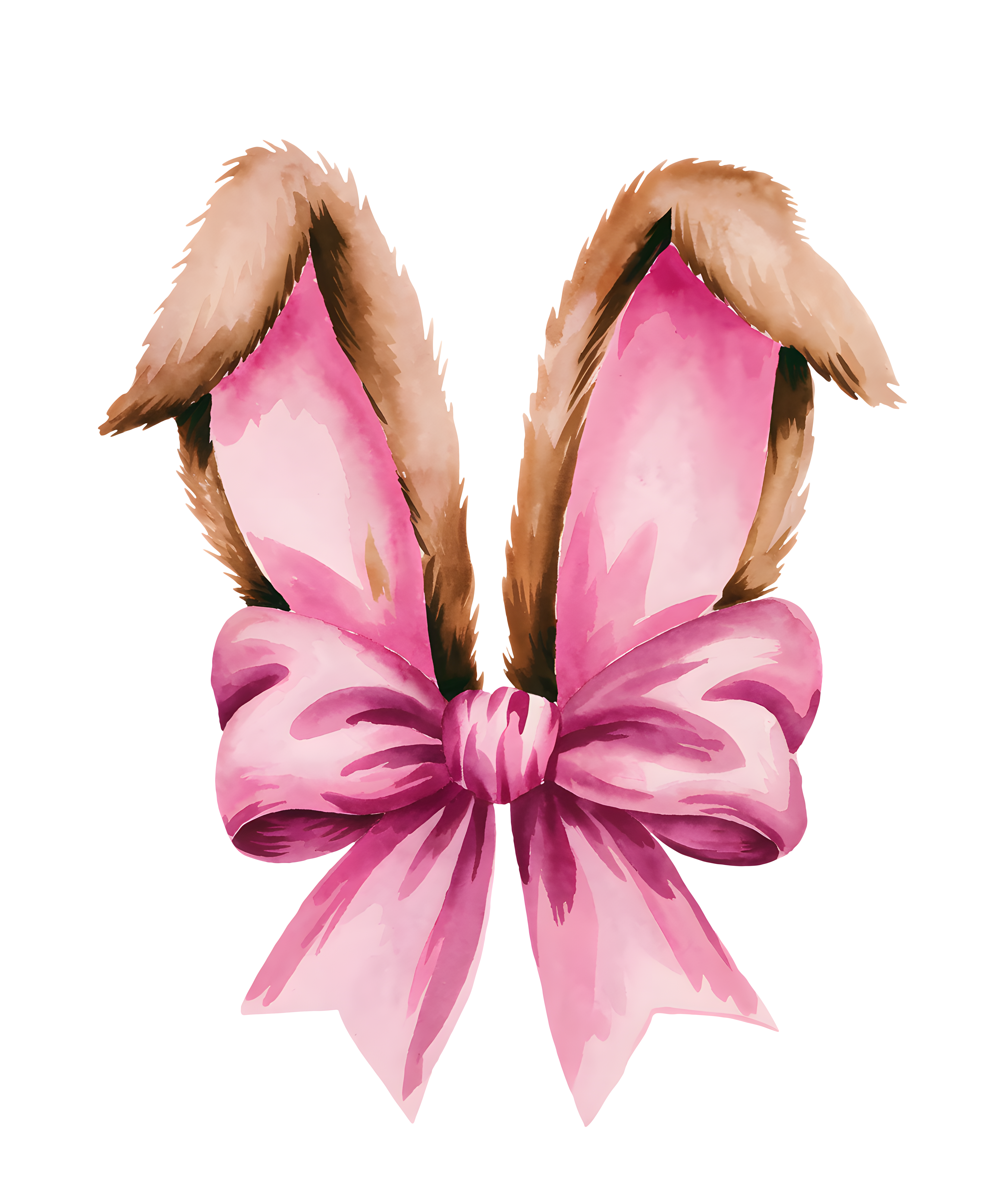 Pink Bunny Ears With Bow Watercolor Design - Easter Ready to Press DTF Transfer