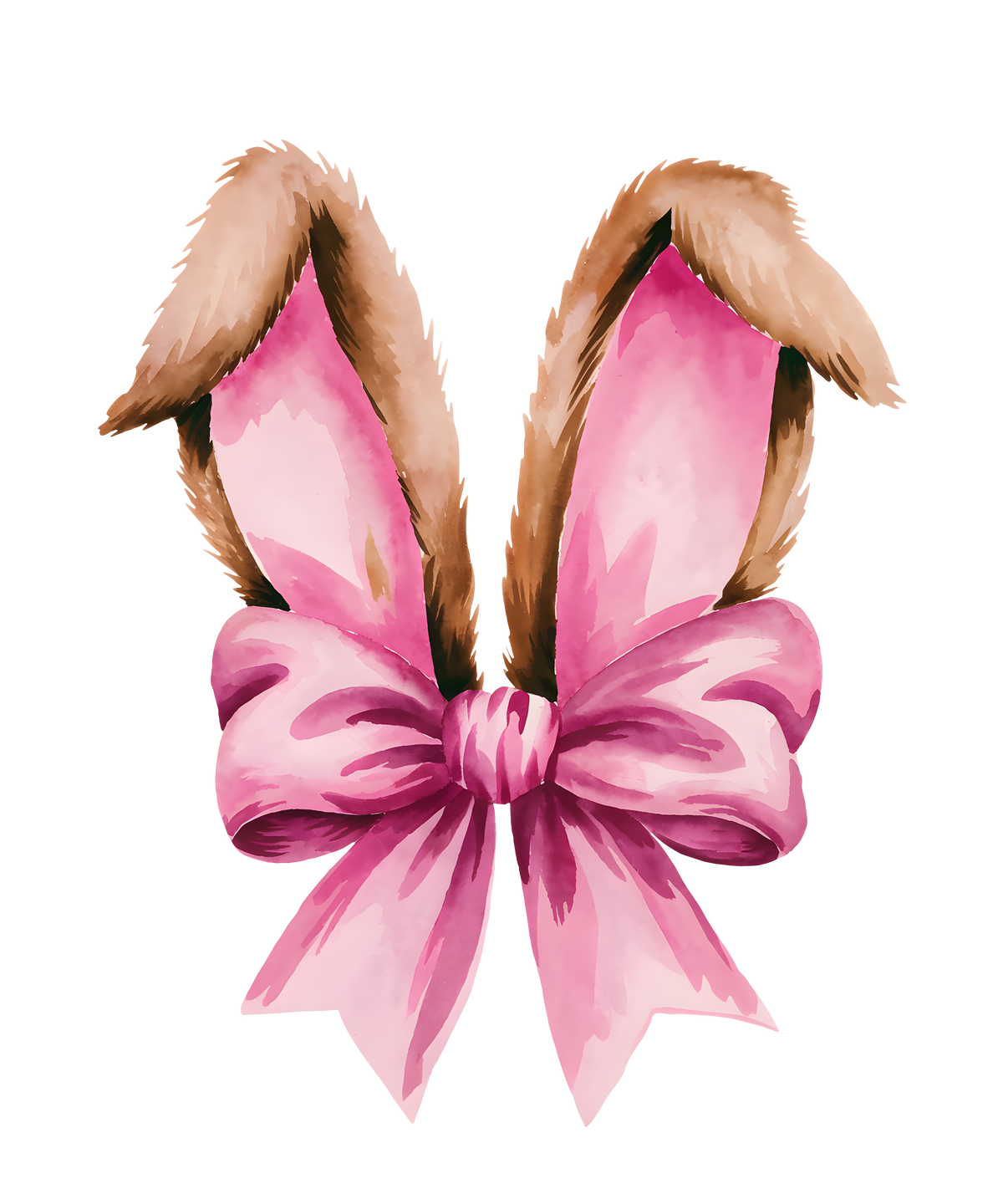 Pink Bunny Ears With Bow Watercolor Design - Easter Ready to Press DTF Transfer