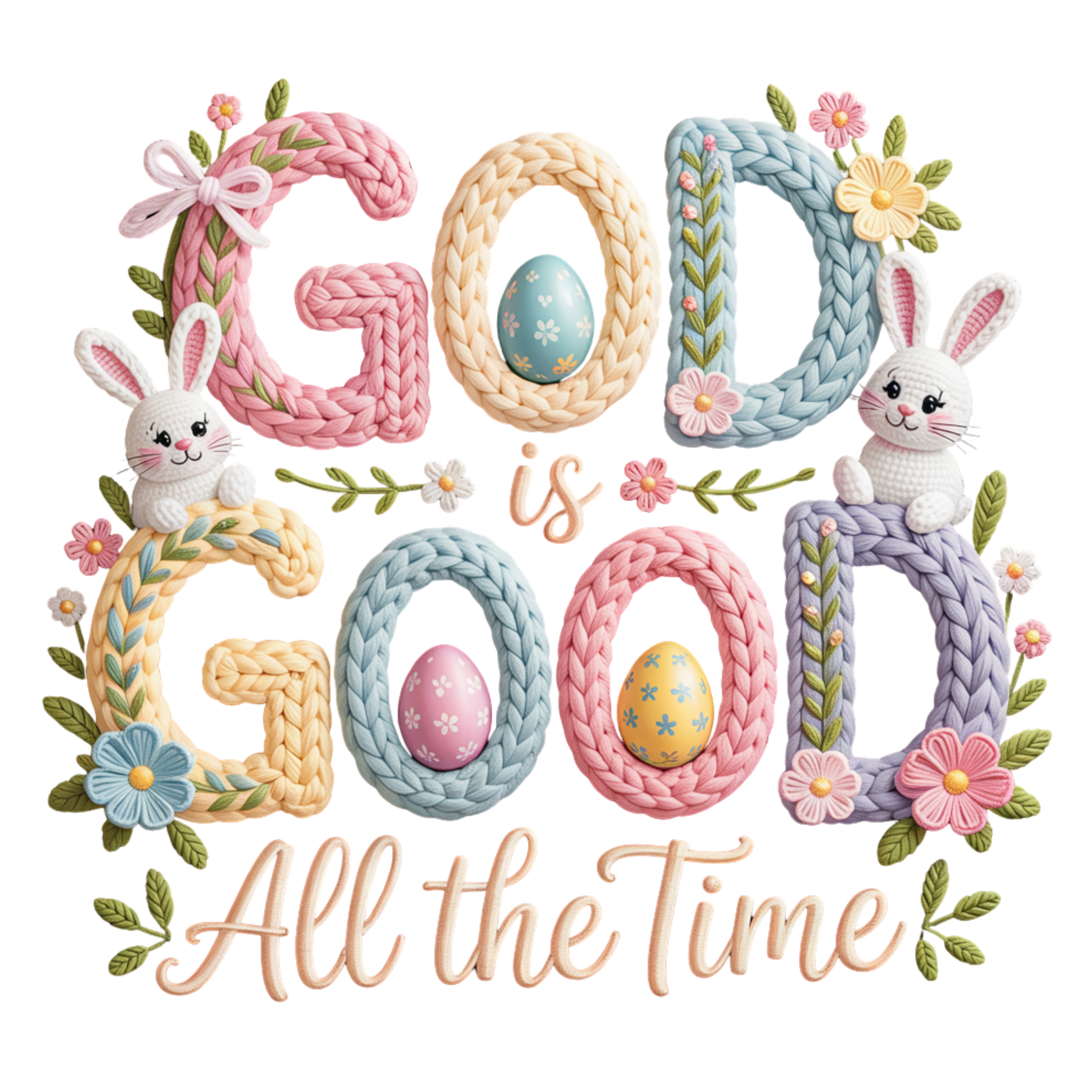 God Is Good All The Time Easter Bunny Knit Design - Easter Ready to Press DTF Transfer