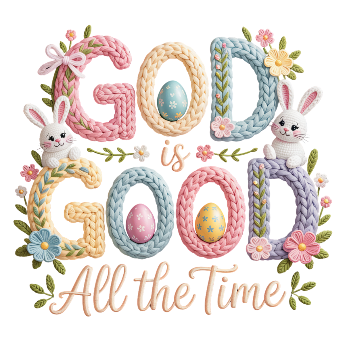 God Is Good All The Time Easter Bunny Knit Design - Easter Ready to Press DTF Transfer