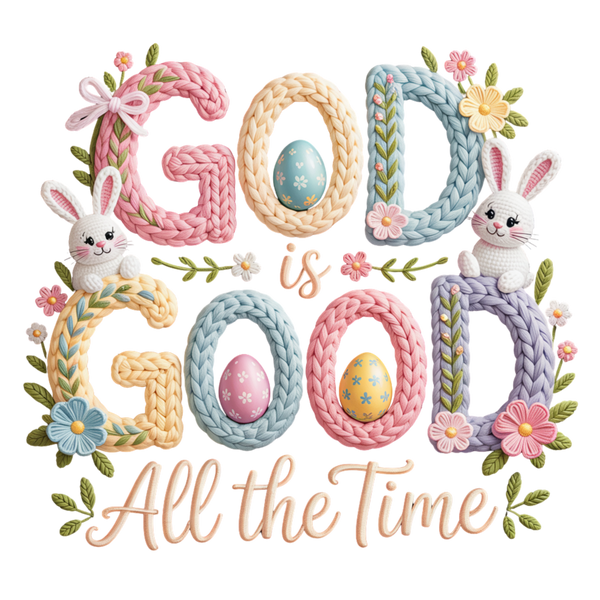 God Is Good All The Time Easter Bunny Knit Design - Easter Ready to Press DTF Transfer