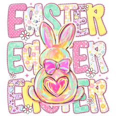 Colorful Patchwork Easter Bunny Heart Design - Easter Ready to Press DTF Transfer