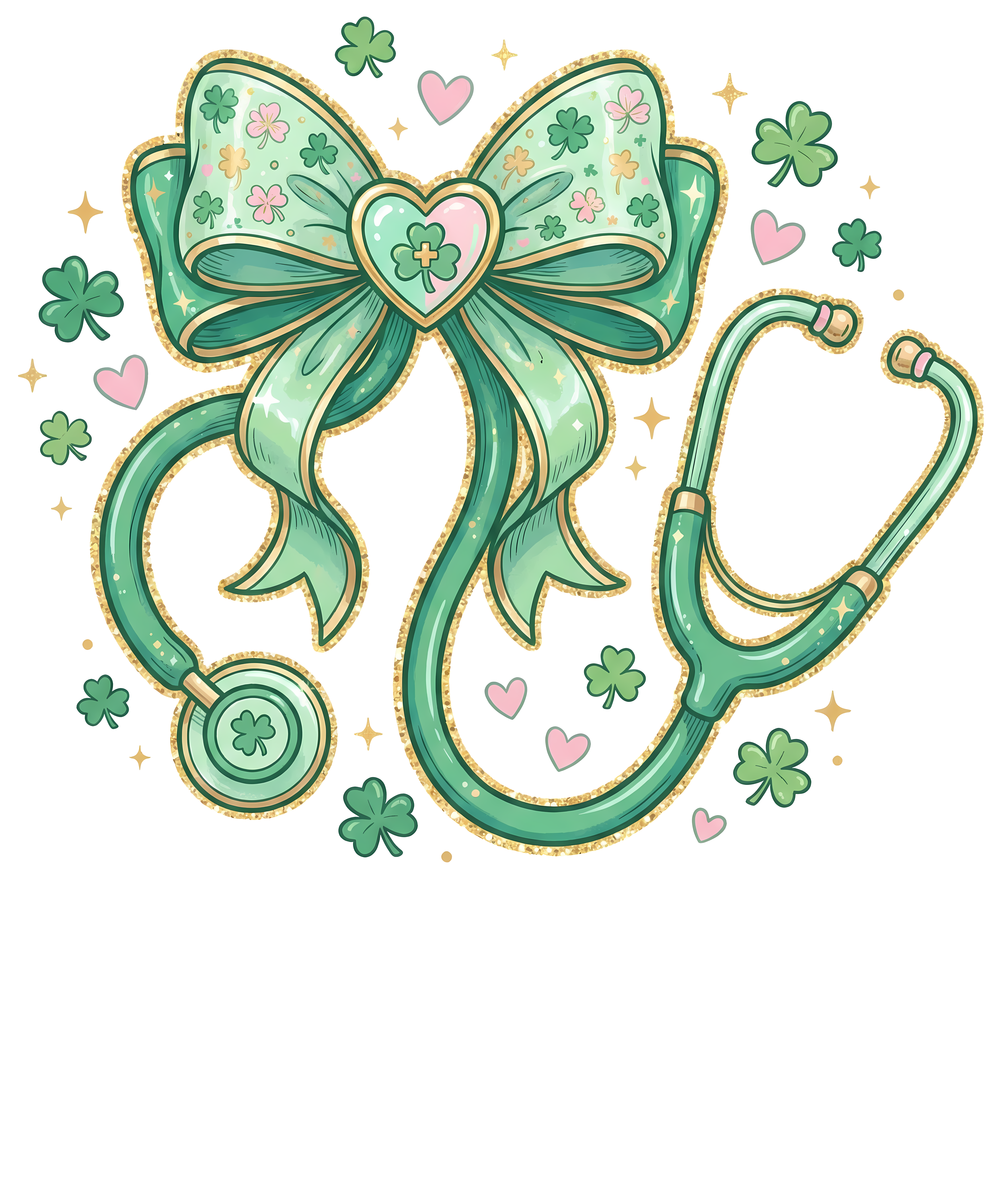 Lucky Nurse Stethoscope Shamrock Bow Design - St. Patrick’s Day Ready to Press DTF Transfer