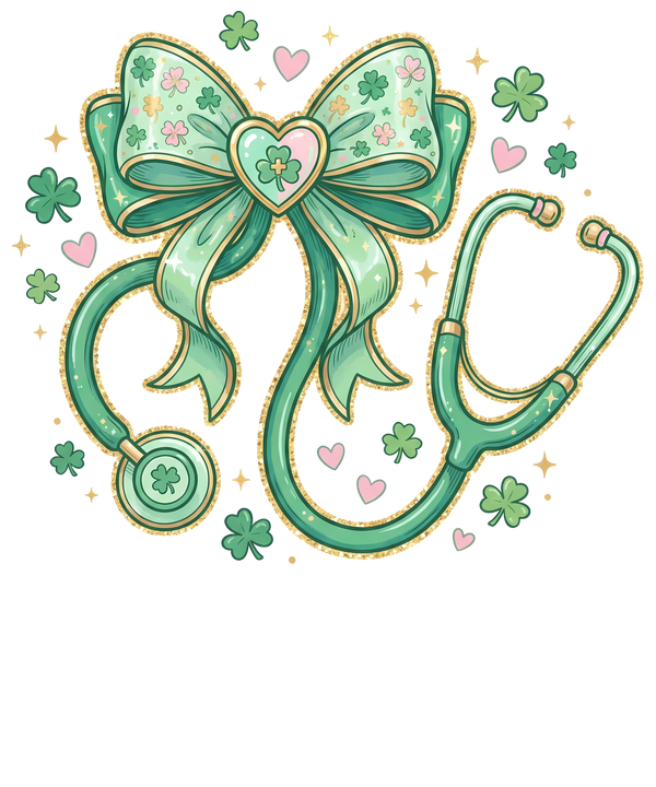 Lucky Nurse Stethoscope Shamrock Bow Design - St. Patrick’s Day Ready to Press DTF Transfer