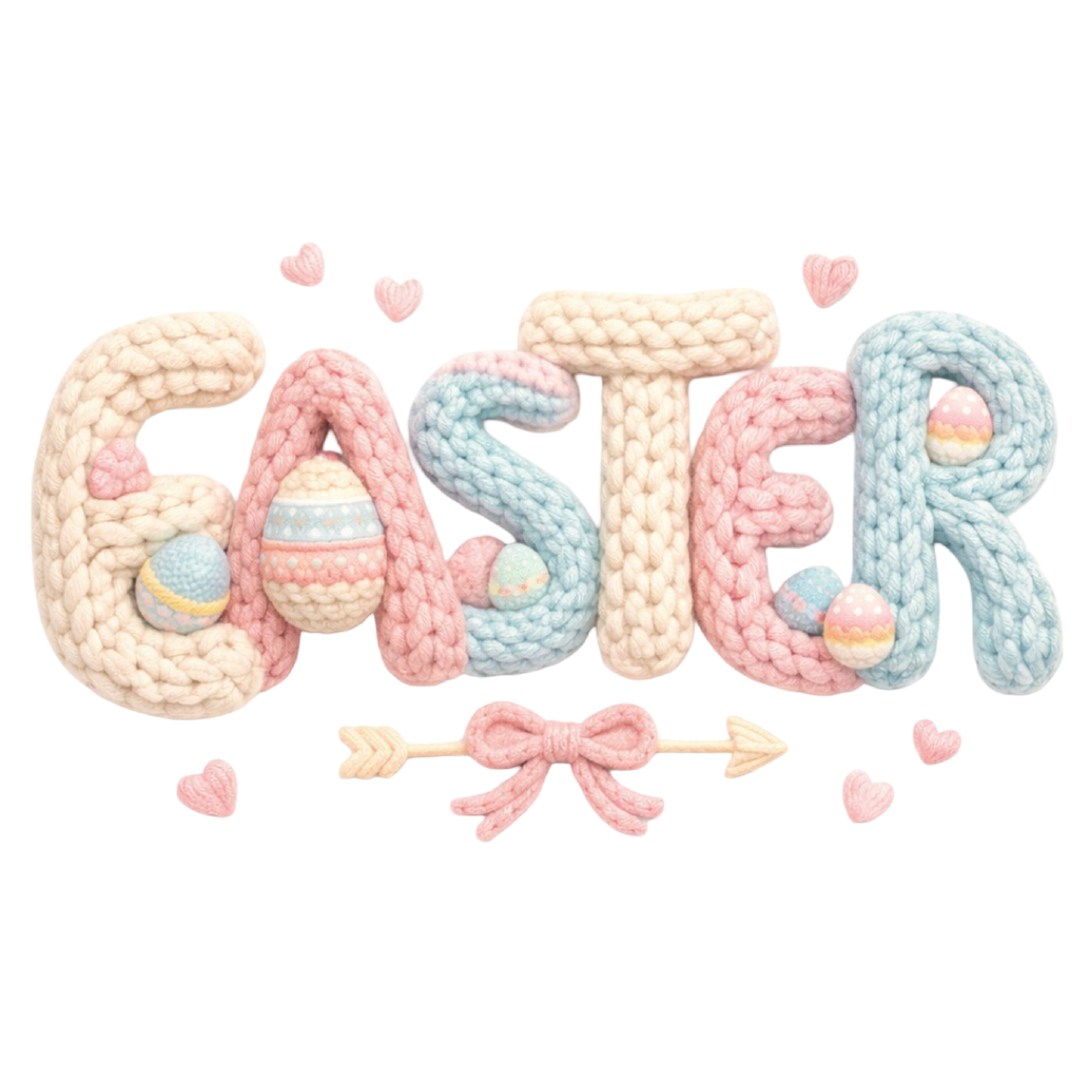 Coquette Knit Easter Letters with Eggs - Easter Ready to Press DTF Transfer