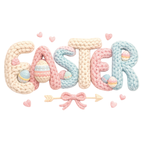 Coquette Knit Easter Letters with Eggs - Easter Ready to Press DTF Transfer