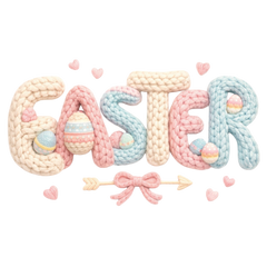 Coquette Knit Easter Letters with Eggs - Easter Ready to Press DTF Transfer
