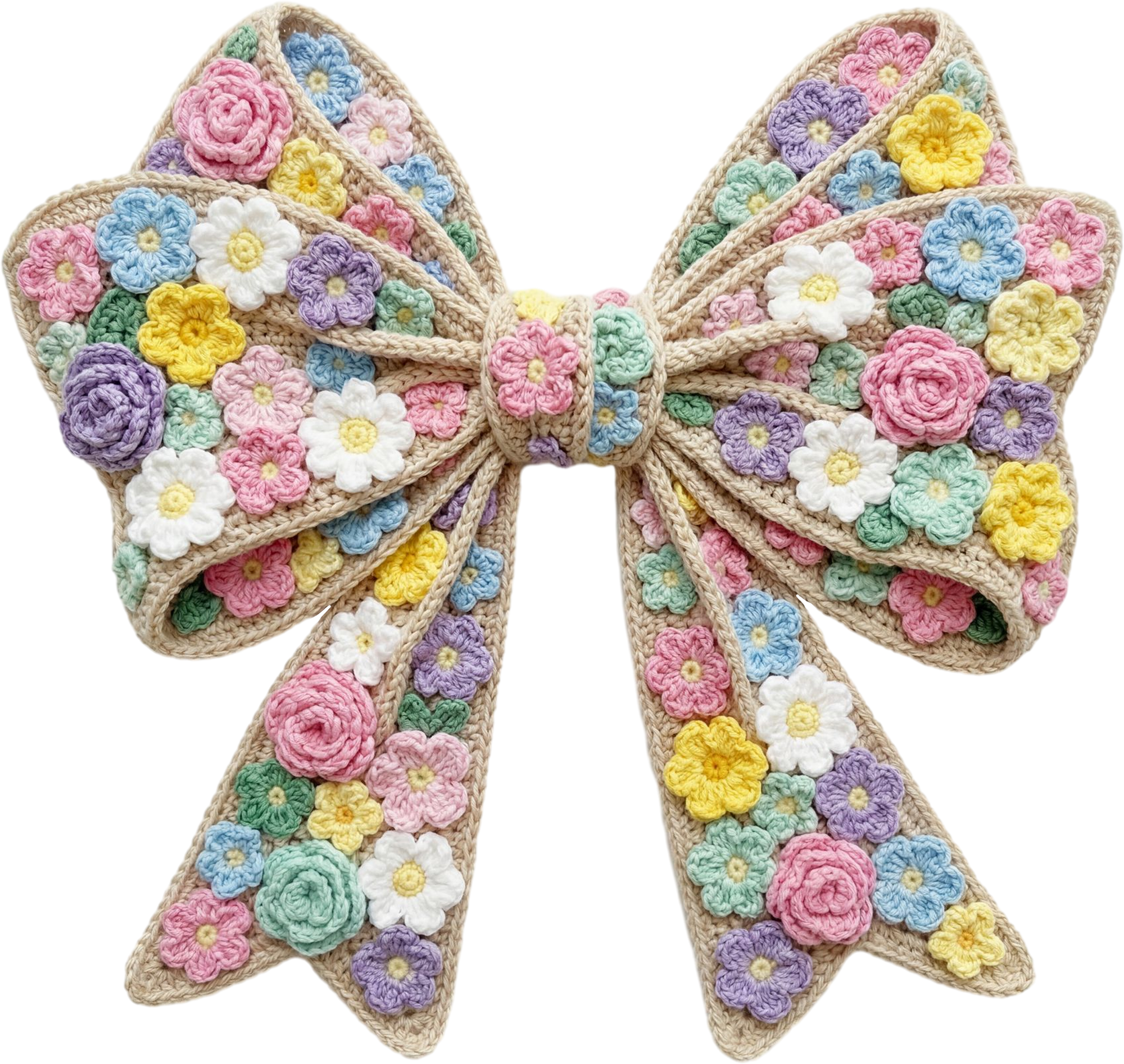 Crochet Floral Granny Square Bow - Easter Ready to Press DTF Transfer