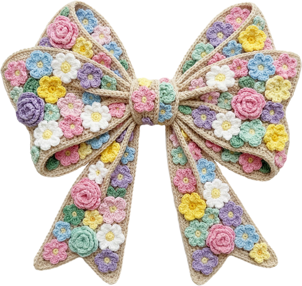Crochet Floral Granny Square Bow - Easter Ready to Press DTF Transfer
