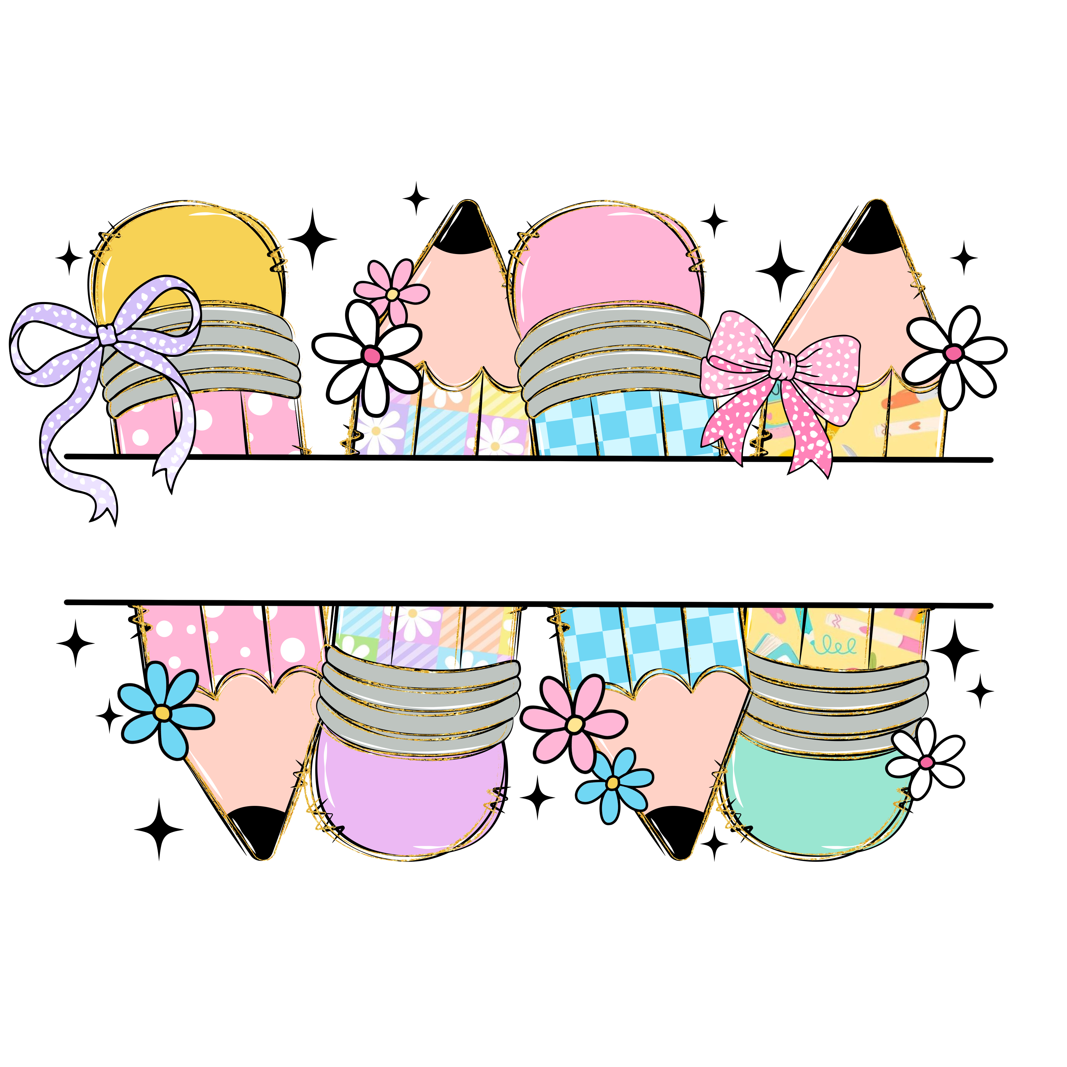 Cute Pastel Pencil Bundle Design - Teacher Ready to Press DTF Transfer