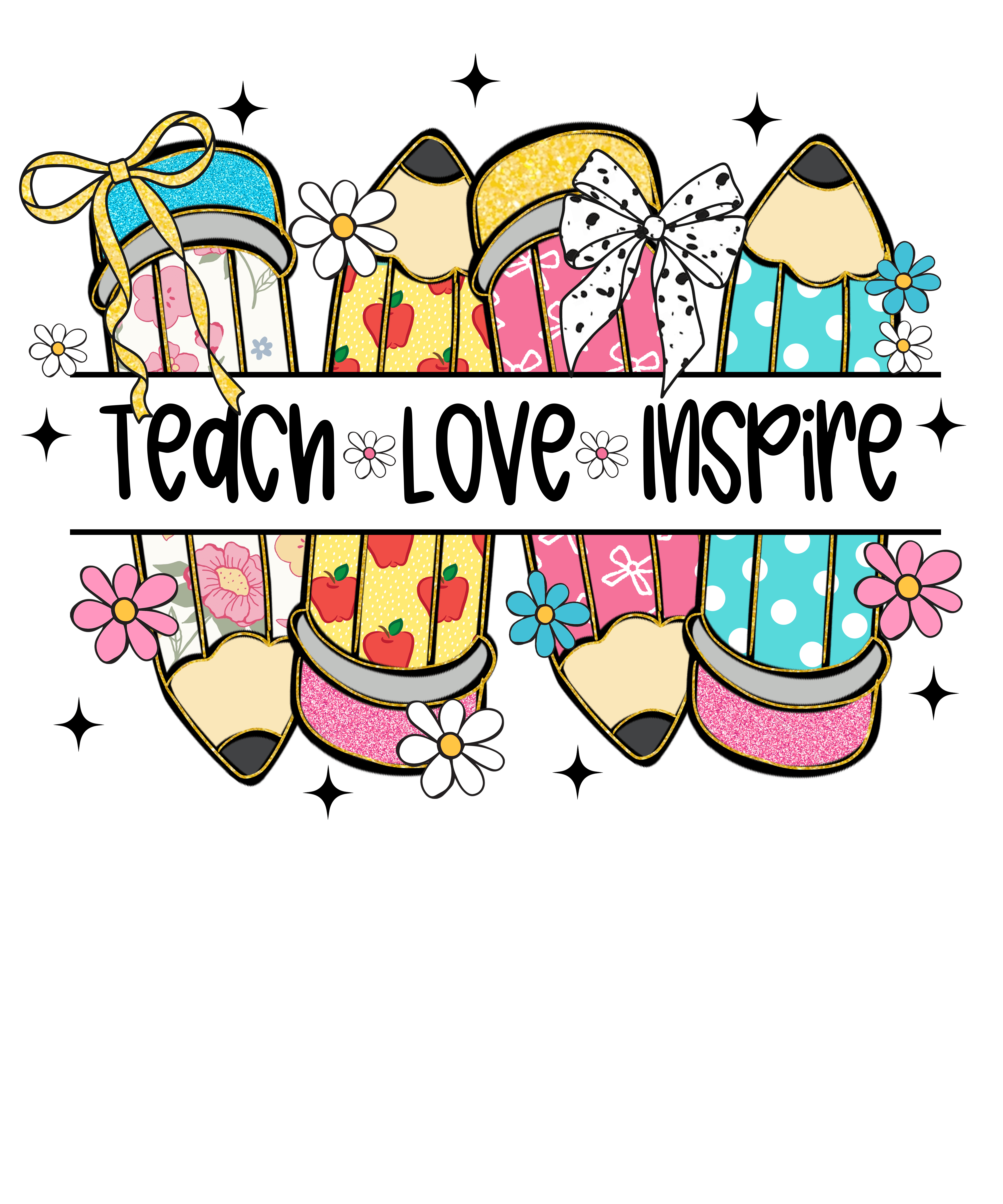 Cute Patterned Pencil Bundle Design - Teacher Ready to Press DTF Transfer