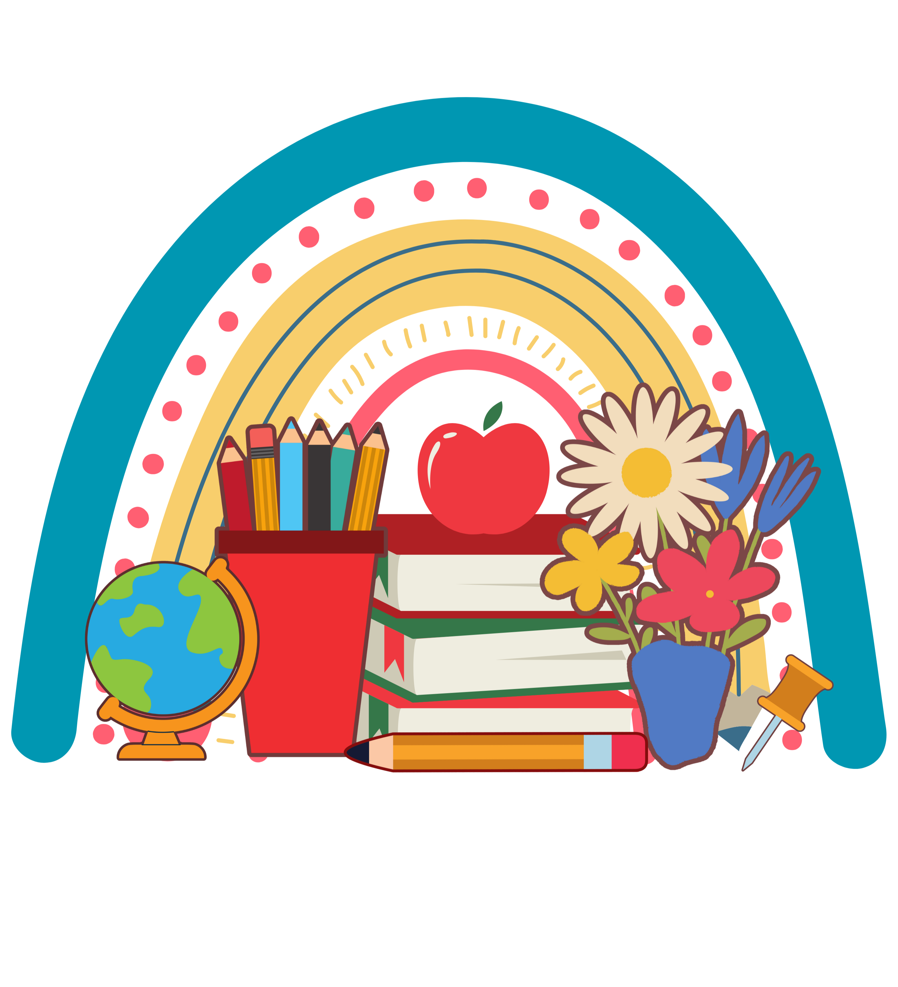 Teacher Rainbow School Supplies Design - Teacher Ready to Press DTF Transfer