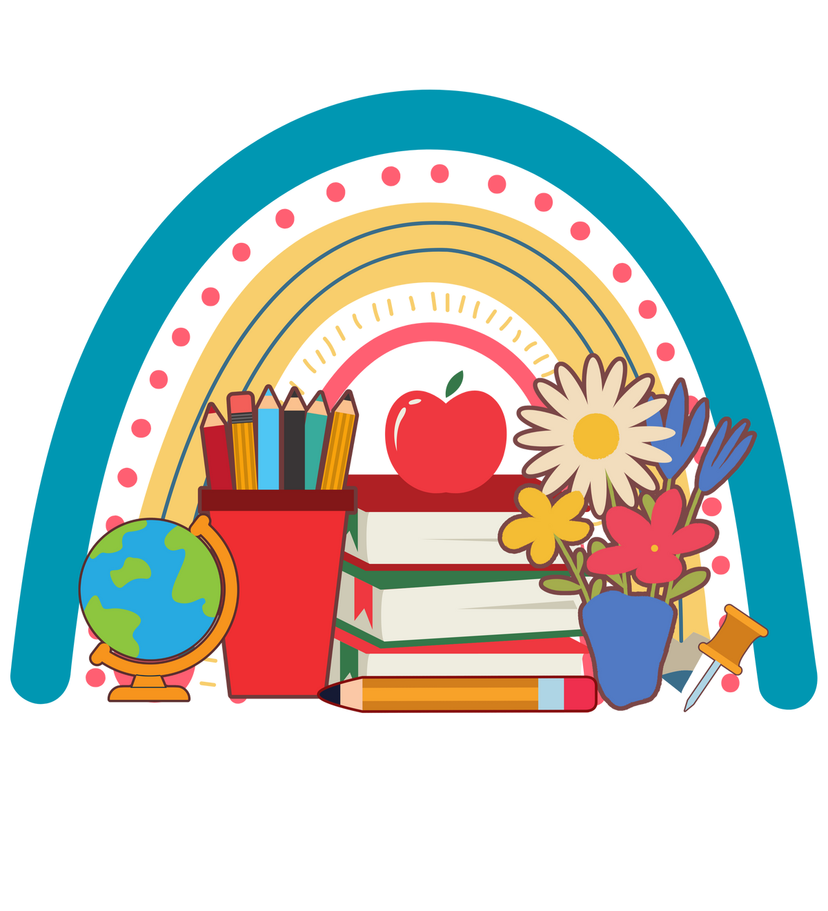 Teacher Rainbow School Supplies Design - Teacher Ready to Press DTF Transfer