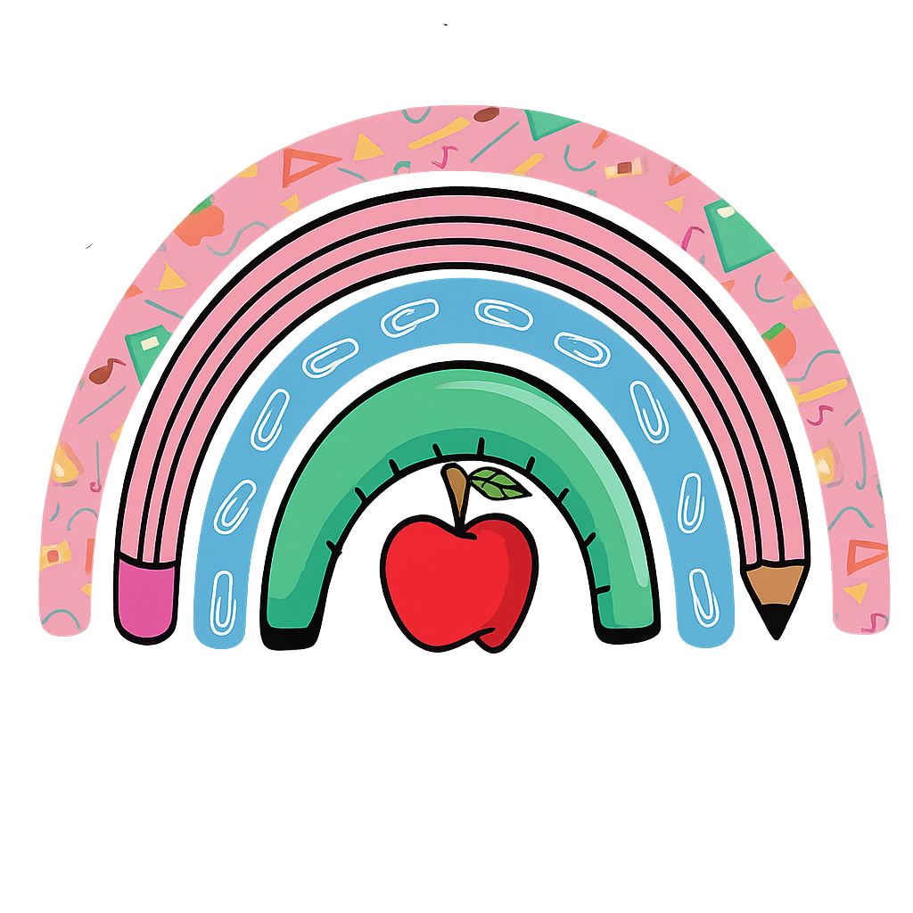Cute School Supplies Rainbow Graphic - Teacher Ready to Press DTF Transfer