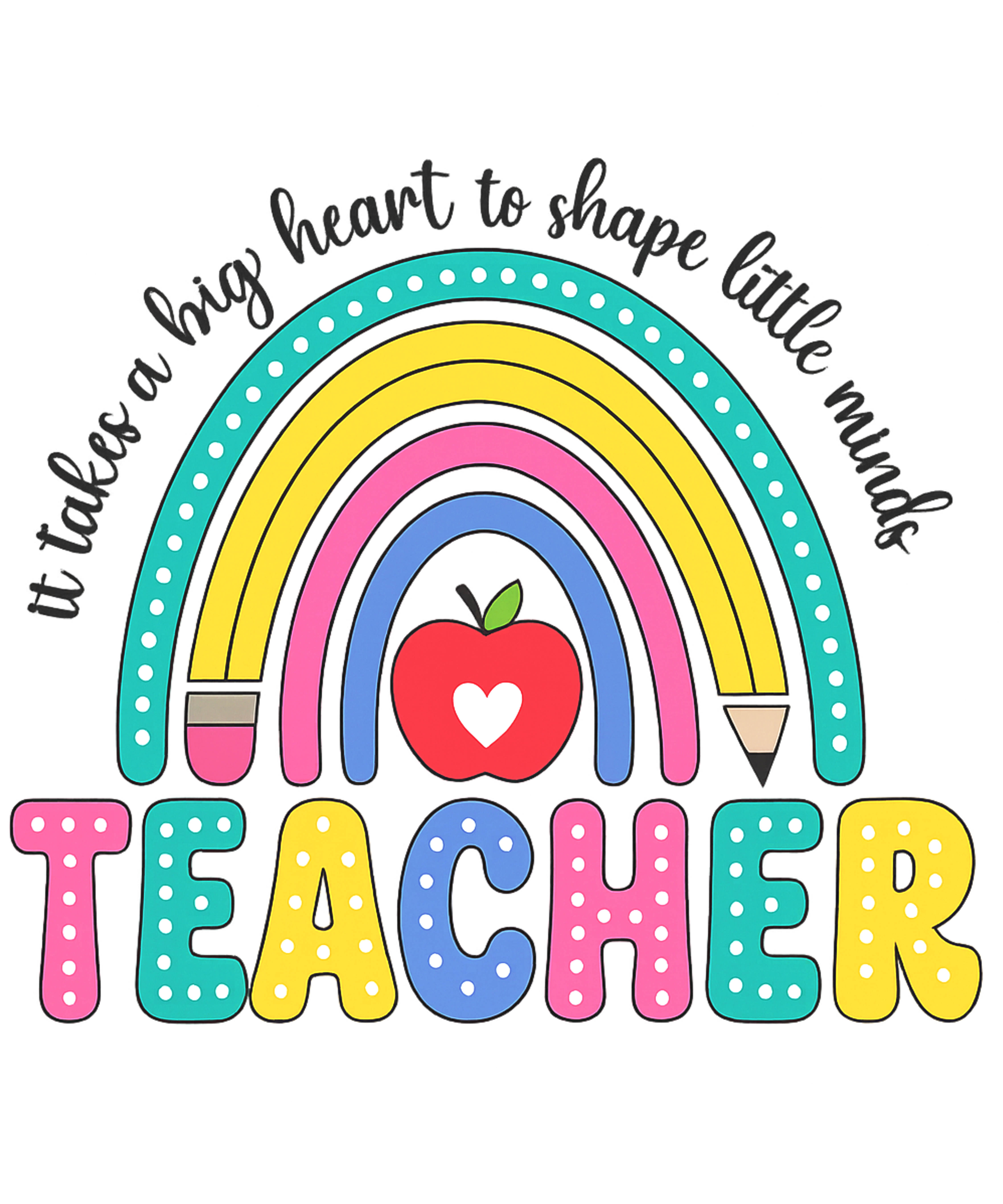 Colorful Polka Dot Teacher Rainbow with Apple – Teacher Ready to Press DTF Transfer