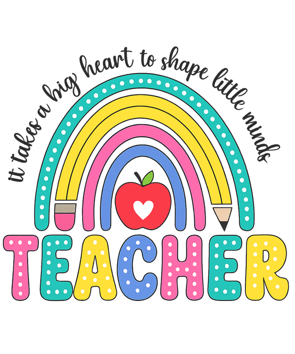 Colorful Polka Dot Teacher Rainbow with Apple – Teacher Ready to Press DTF Transfer