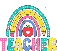 Colorful Polka Dot Teacher Rainbow with Apple – Teacher Ready to Press DTF Transfer