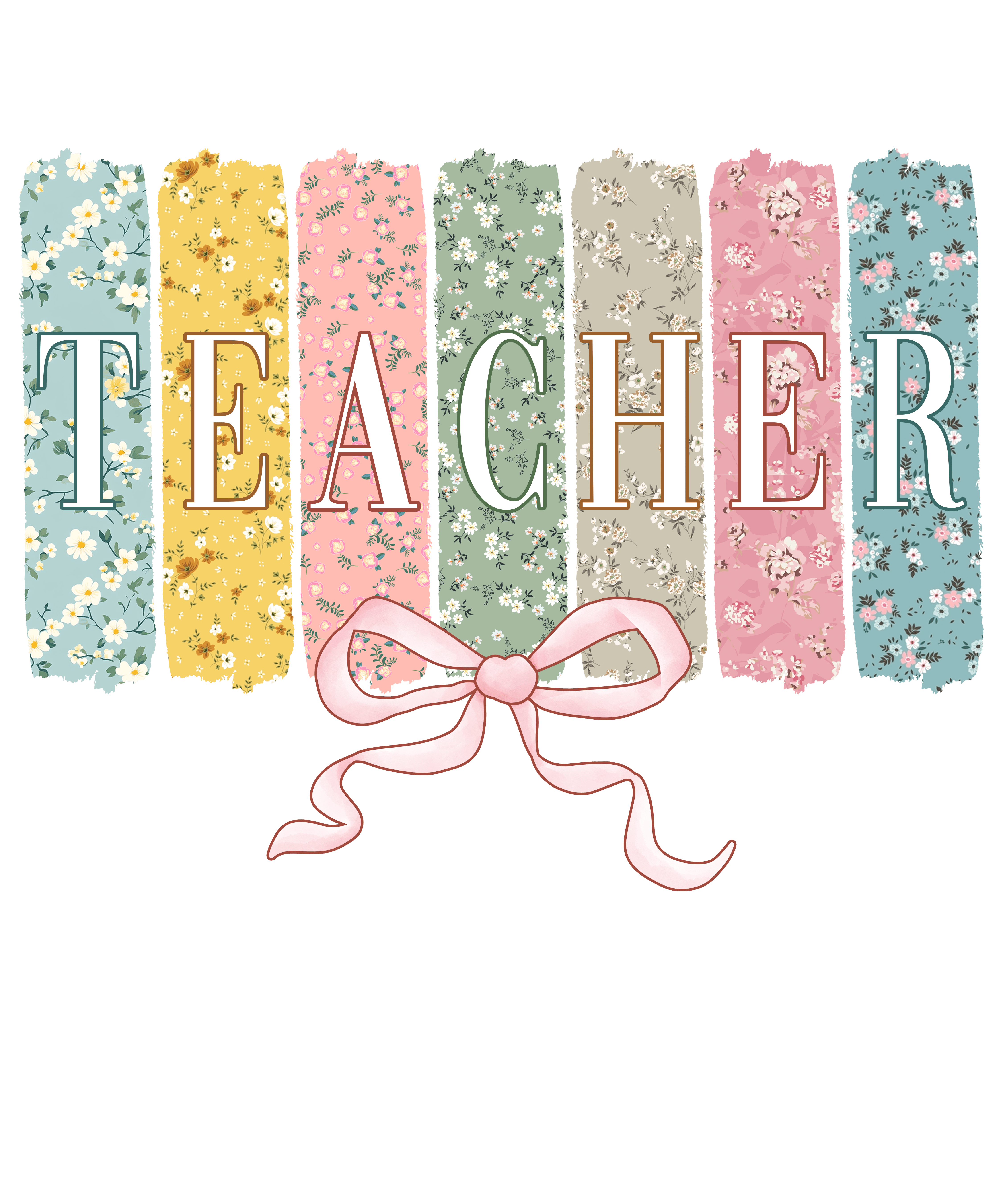 Floral Patchwork Teacher Bow Design – Teacher Ready to Press DTF Transfer