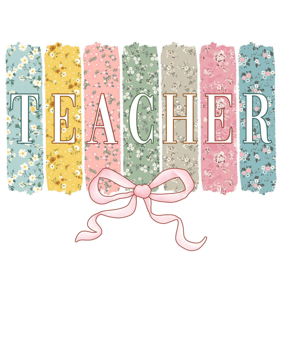 Floral Patchwork Teacher Bow Design – Teacher Ready to Press DTF Transfer