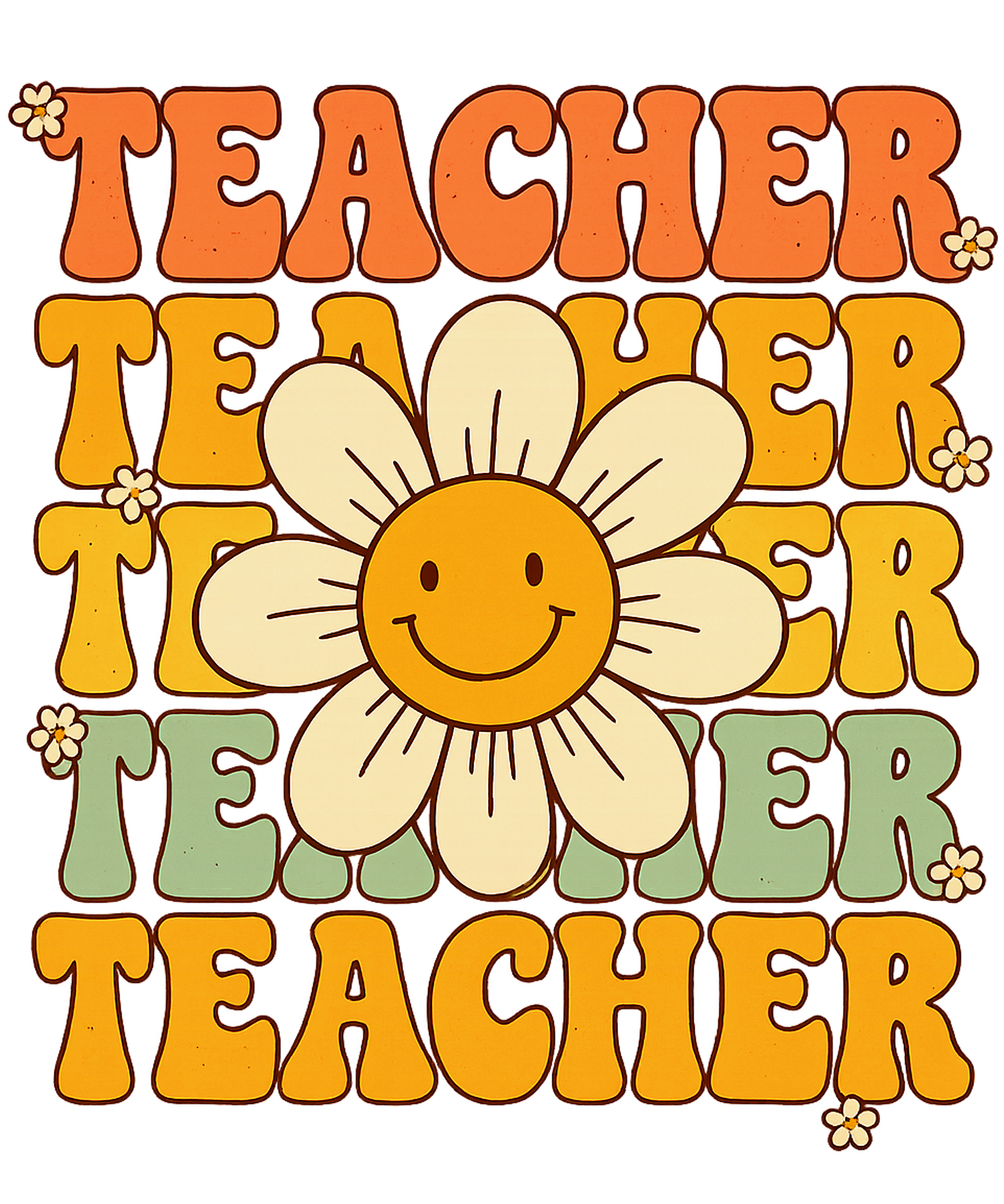 Retro Smiley Daisy Teacher Design – Teacher Ready to Press DTF Transfer