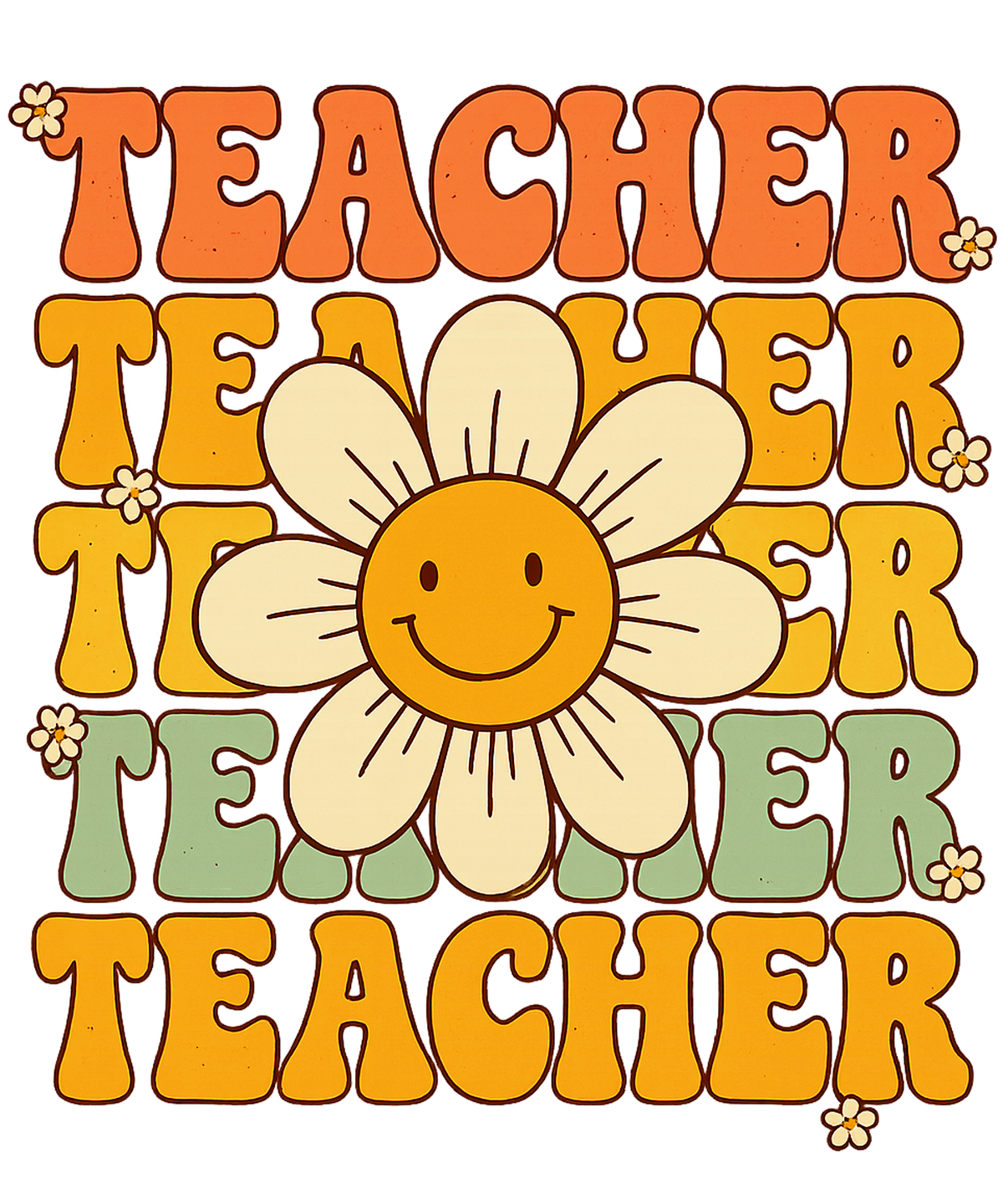 Retro Smiley Daisy Teacher Design – Teacher Ready to Press DTF Transfer