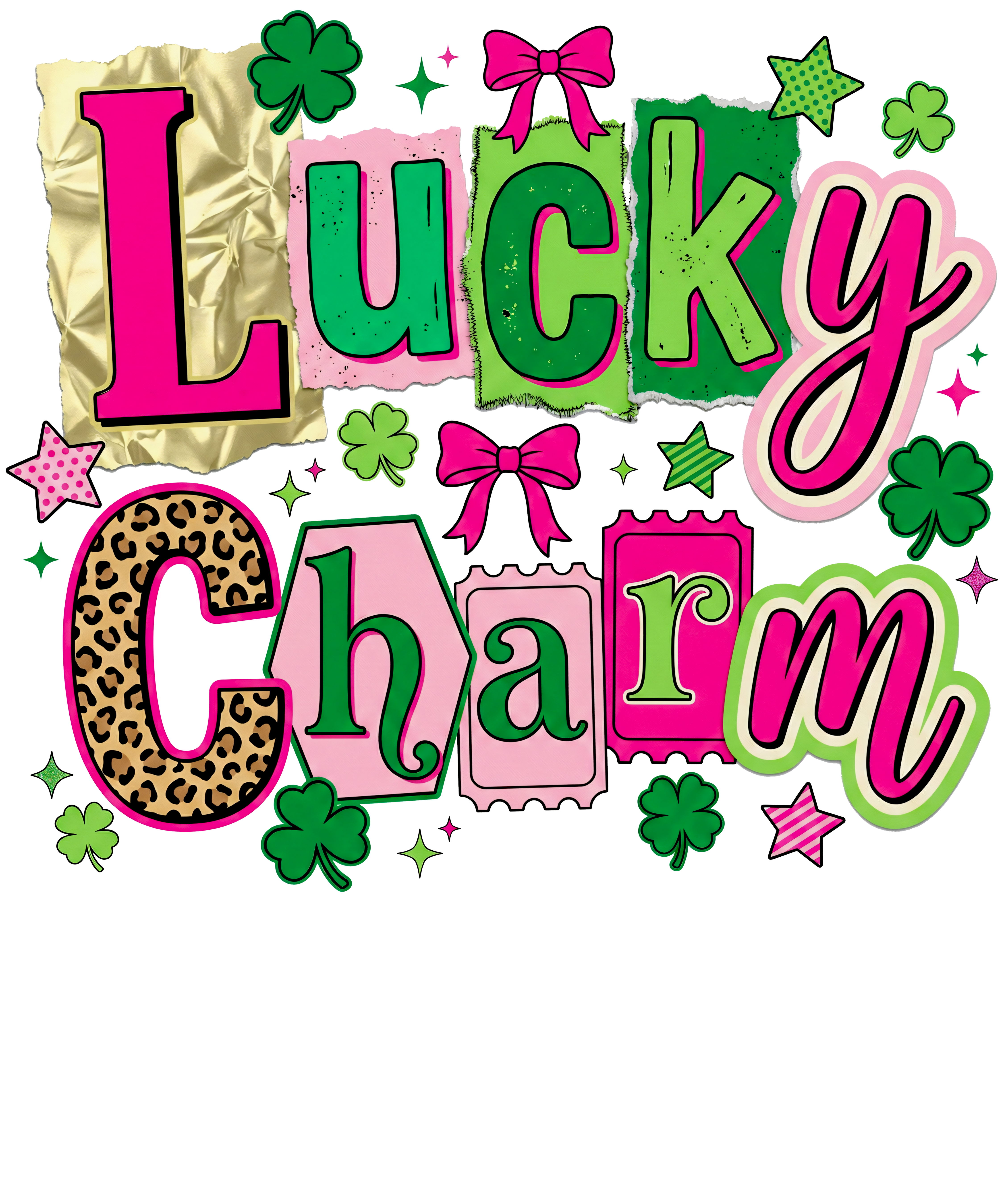 Lucky Charm Pink & Green Shamrock Design – St. Patrick’s Day Ready to Press DTF Transfer