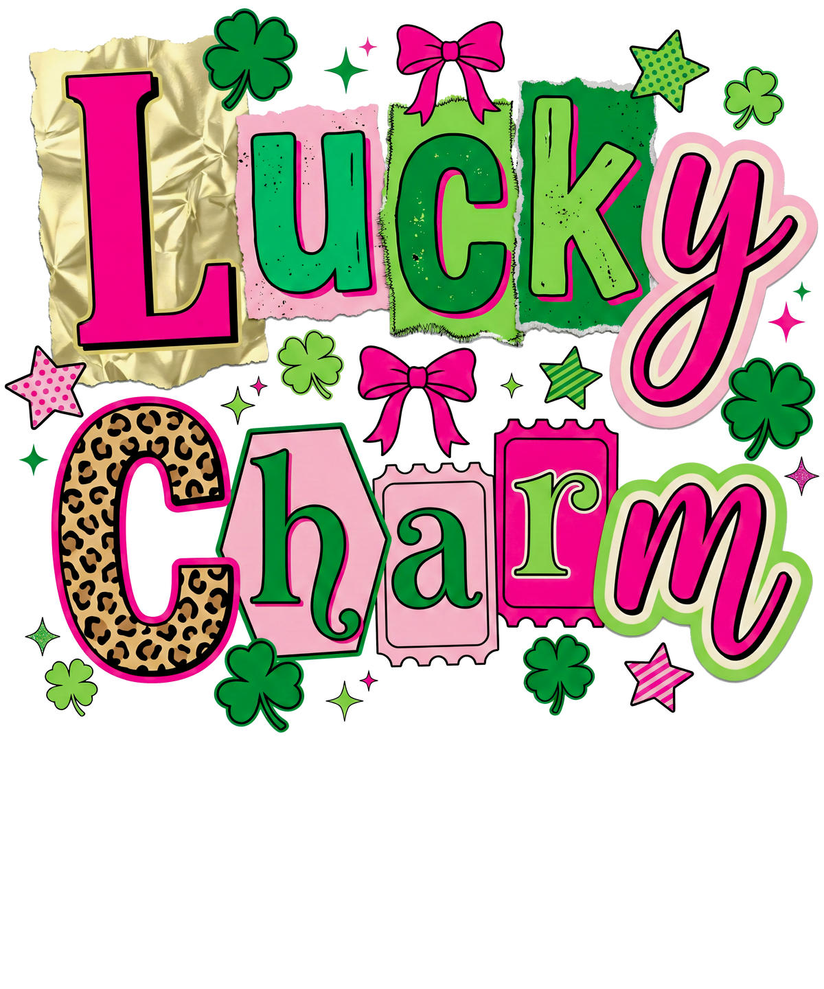 Lucky Charm Pink & Green Shamrock Design – St. Patrick’s Day Ready to Press DTF Transfer