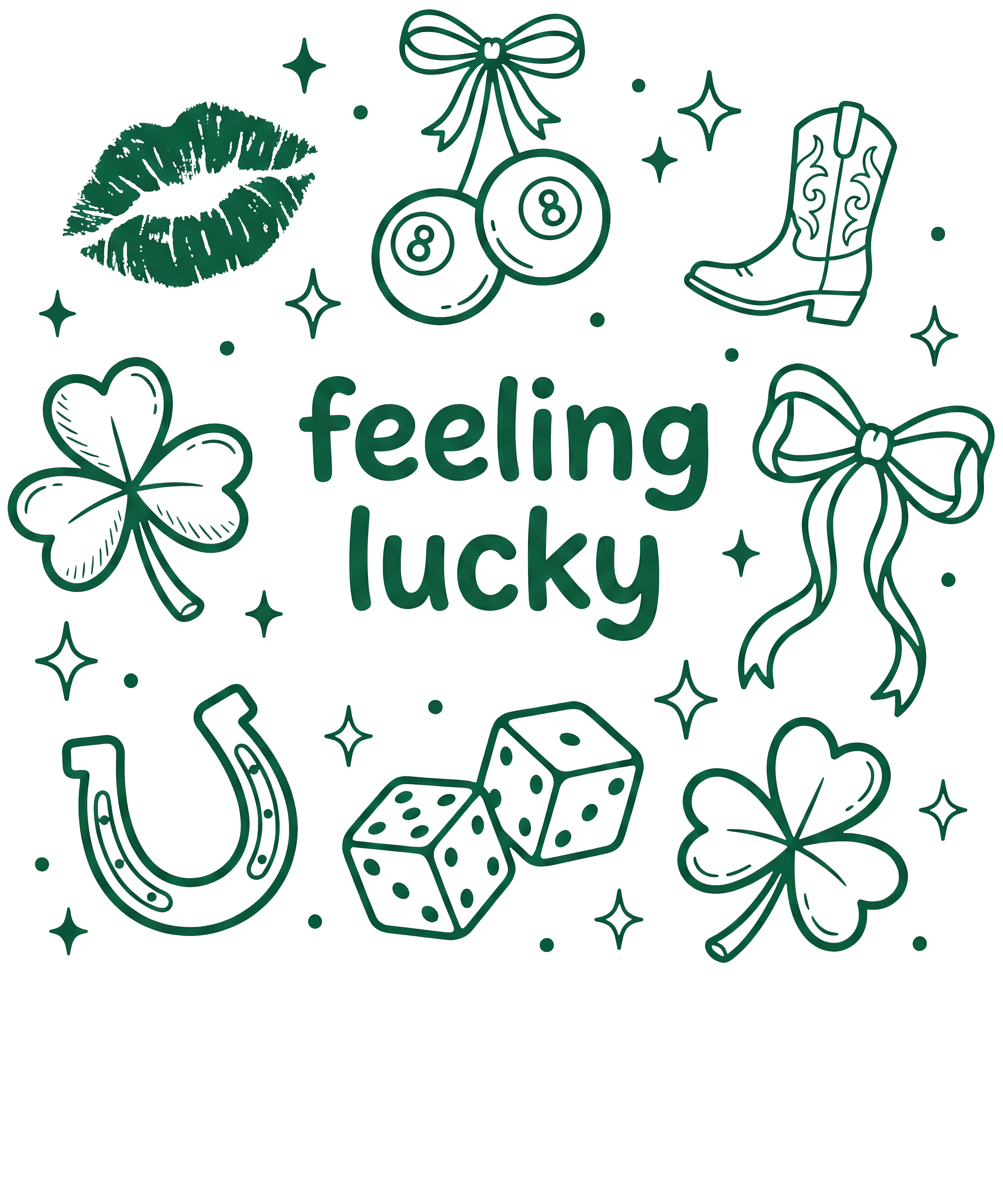 Feeling Lucky Shamrock & Horseshoe Outline Design – St. Patrick’s Day Ready to Press DTF Transfer