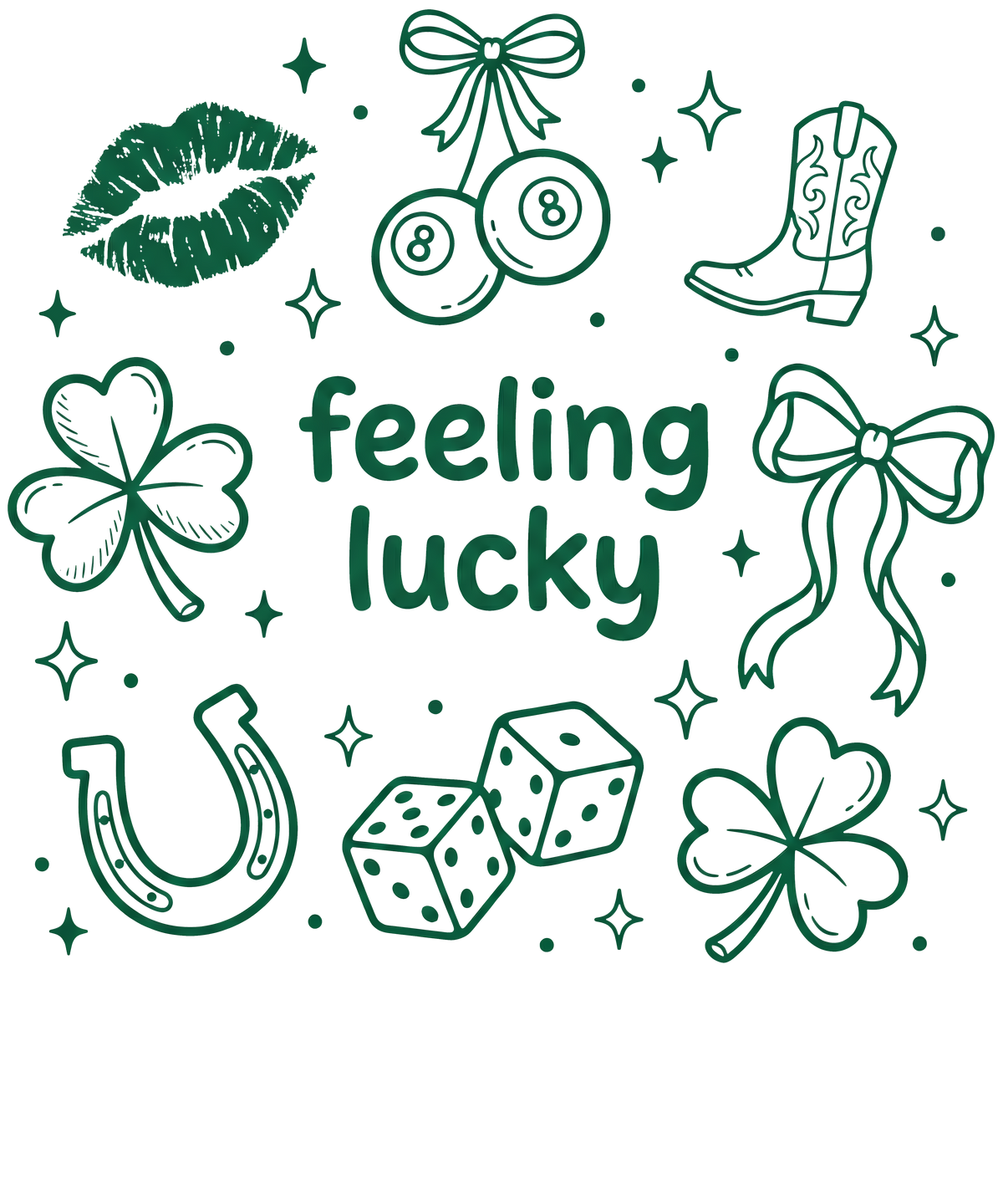 Feeling Lucky Shamrock & Horseshoe Outline Design – St. Patrick’s Day Ready to Press DTF Transfer