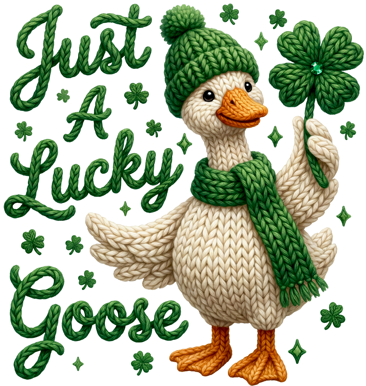 Just A Lucky Goose Knit Shamrock Design – St. Patrick’s Day Ready to Press DTF Transfer