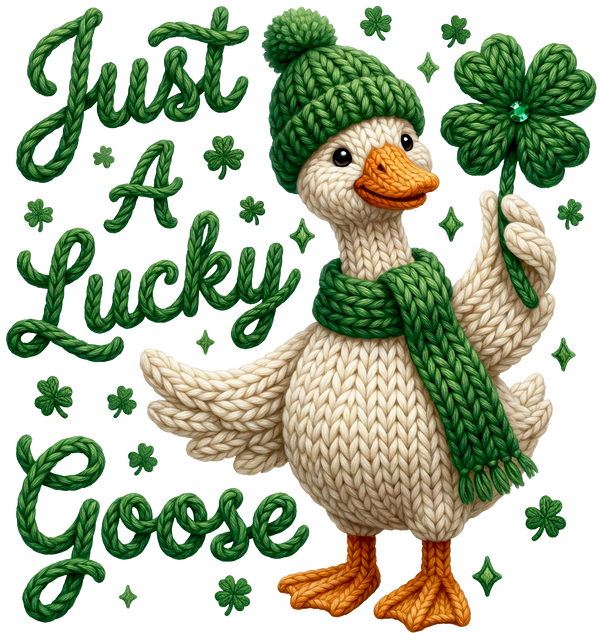 Just A Lucky Goose Knit Shamrock Design – St. Patrick’s Day Ready to Press DTF Transfer