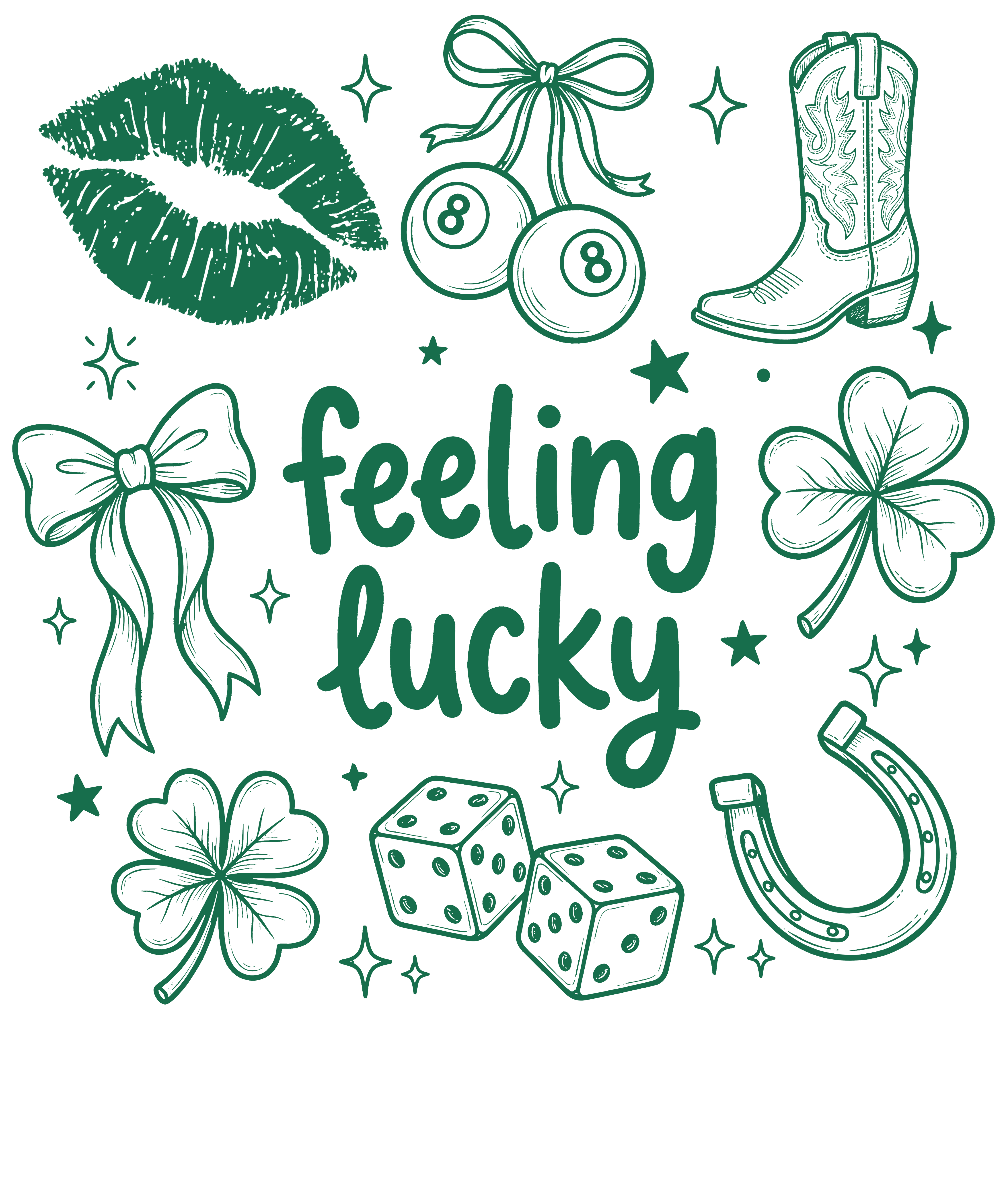 Feeling Lucky Western Cowgirl Icons Design – St. Patrick’s Day Ready to Press DTF Transfer