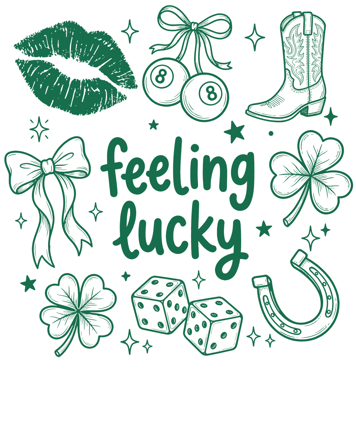 Feeling Lucky Western Cowgirl Icons Design – St. Patrick’s Day Ready to Press DTF Transfer