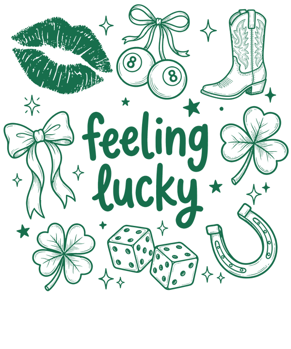 Feeling Lucky Western Cowgirl Icons Design – St. Patrick’s Day Ready to Press DTF Transfer